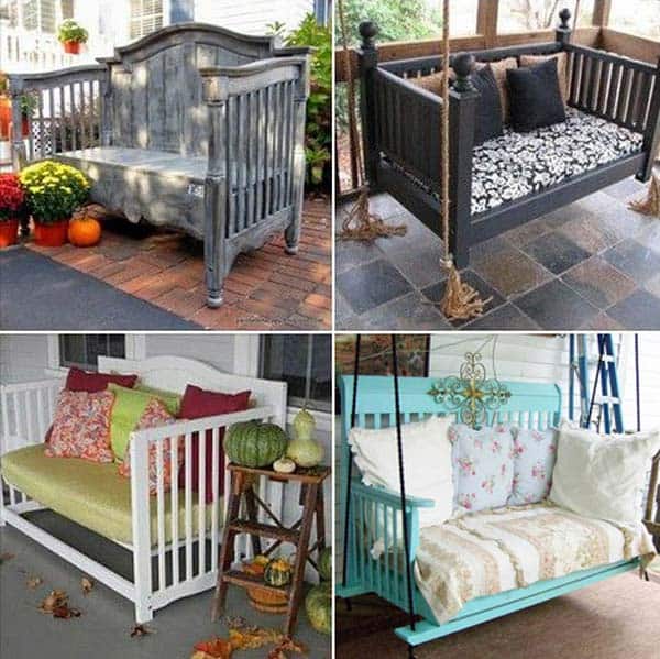 #4 RE-PURPOSE a DAMAGEd baby crib into a beautiful patio swing
