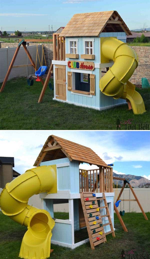 SUPERB TWO STOREY PLAYHOUSE WITH SWING SET AND SLIDE