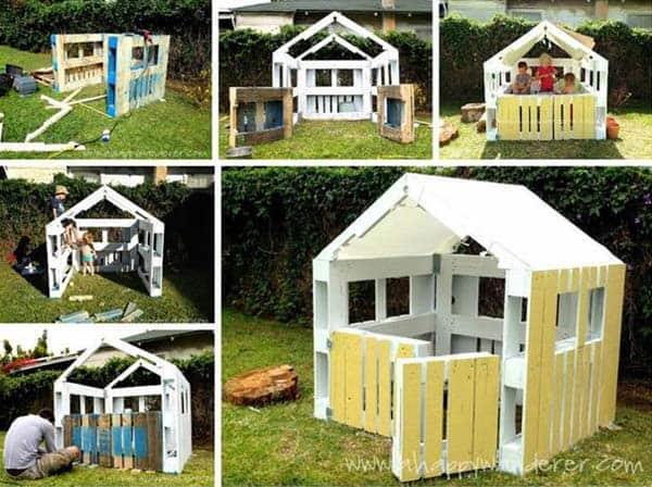 USE SIMPLE WOODEN PALLETS AND COLORS TO CREATE A MULTIPURPOSE PLAYHOUSE