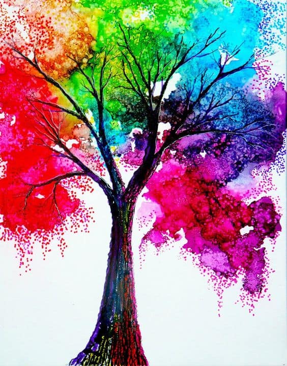 #17 CREATE A TREE REFLECTING RED GREEN BLUE PINK AND PURPLE FOLIAGE