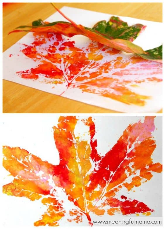 #5 CREATE A FUN CRAFT IDEA USING A FEW LEAVES WITH YELLOW AND RED HUES