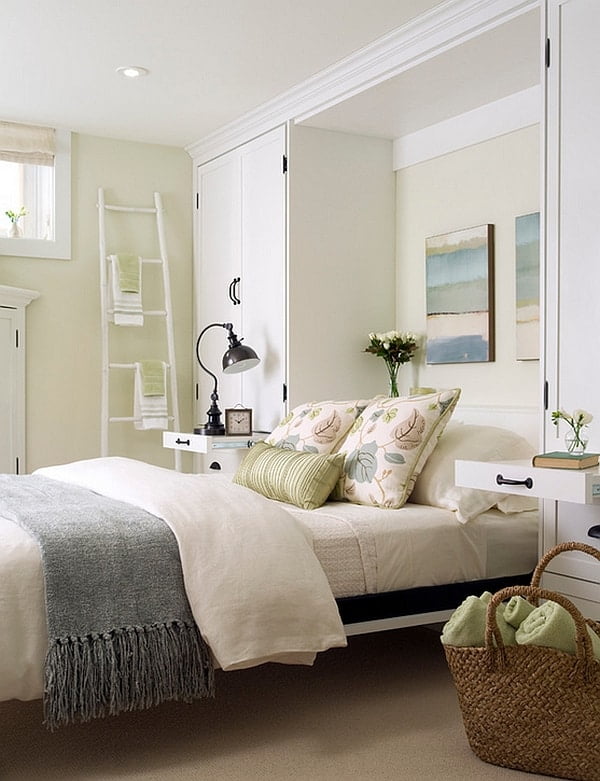 A-breezy olive green white -color-scheme-for-the-basement-bedroom