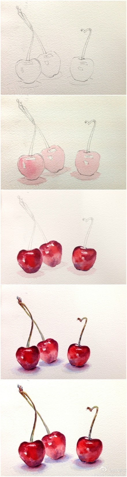watercolor painting ideas cherry 