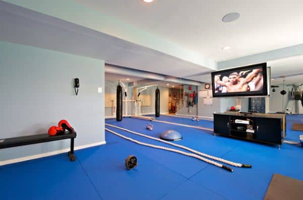 home gym above has speakers in the ceiling house to greatly enhance comfort.
