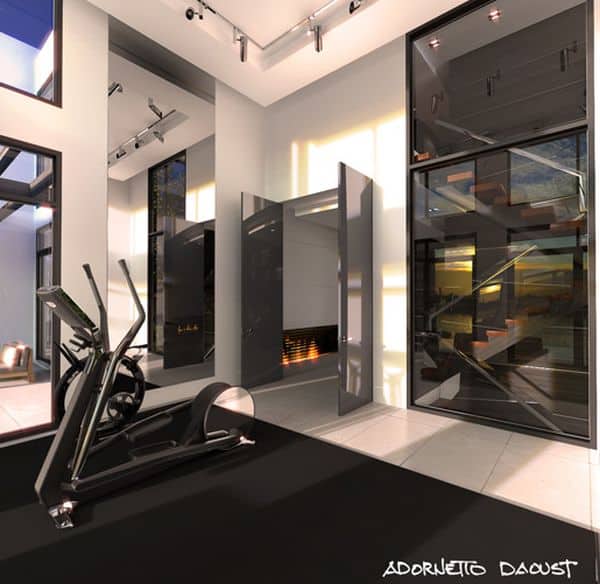 Black and white elegant contemporary home gym 