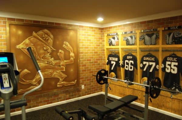 Beautiful wall mural in the home gym drawing attention. An item with meaning.