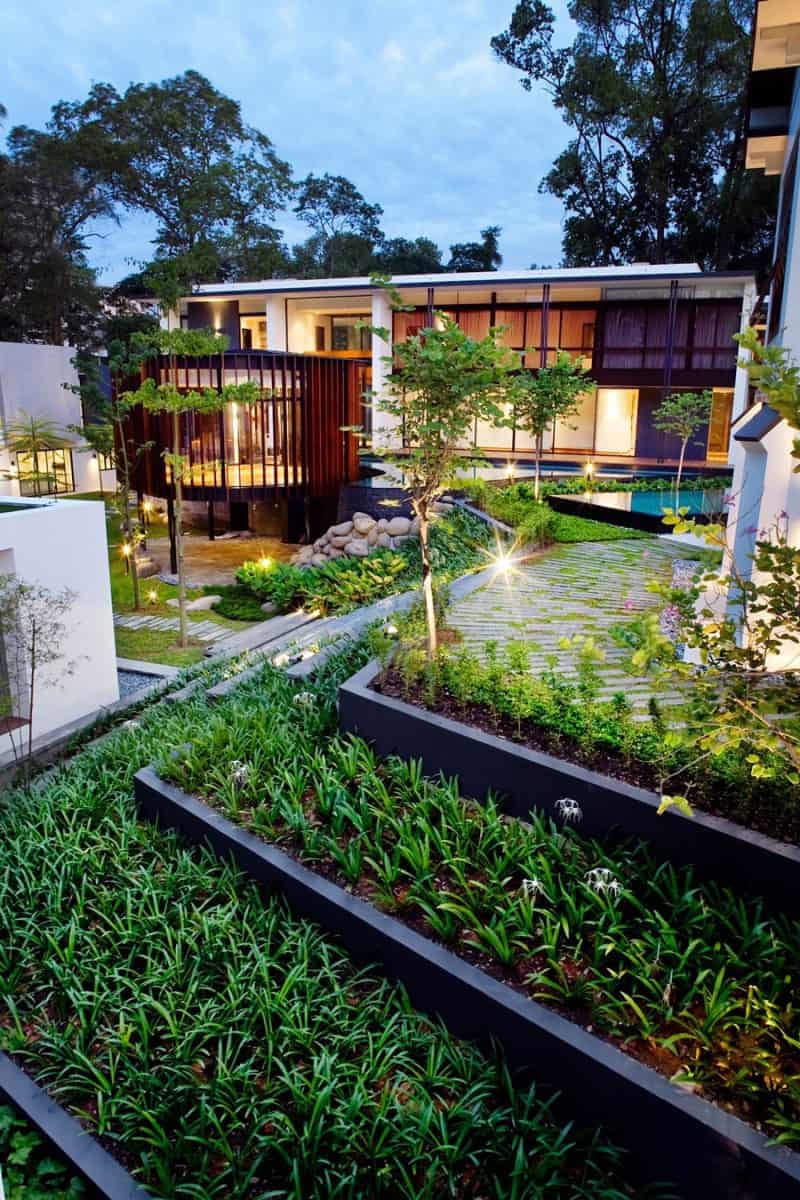 architecturally balanced backyard landscape