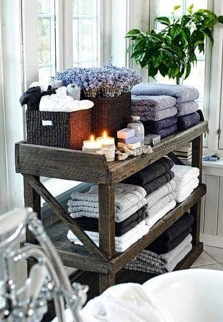 #11. VINTAGE VIBES IN A SIMPLE Wooden pallet BATHROOM CART