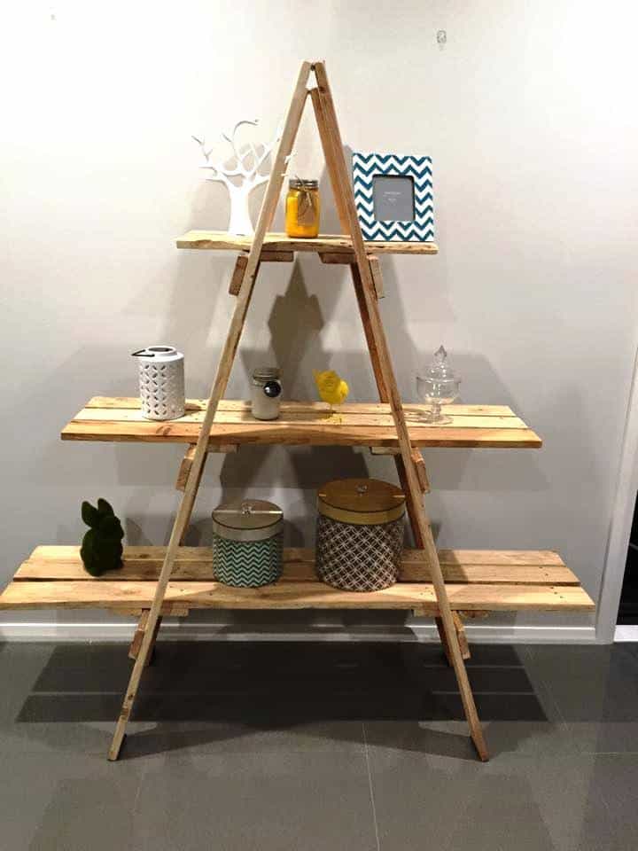 #18. CREATING A SHELVING UNIT OUT OF A WOODEN LADDER AND PALLET WOOD
