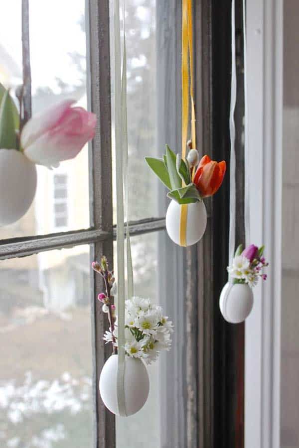 #14 adorn flowers into little Easter eggs planters