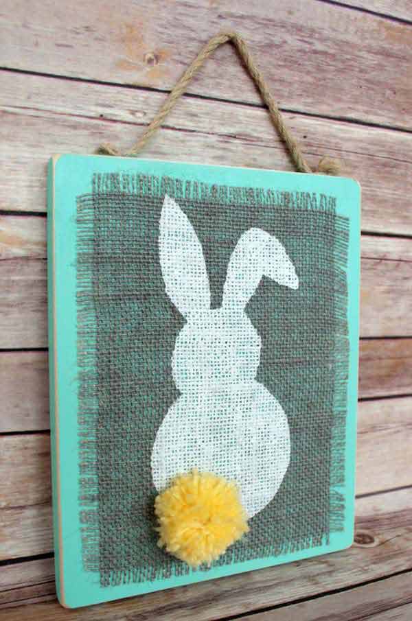 #23 a simple burlap piece stenciled with a bunny can become great wall art