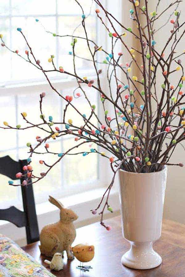 #28 a centerpiece that wears m&m`s  on branches can be it
