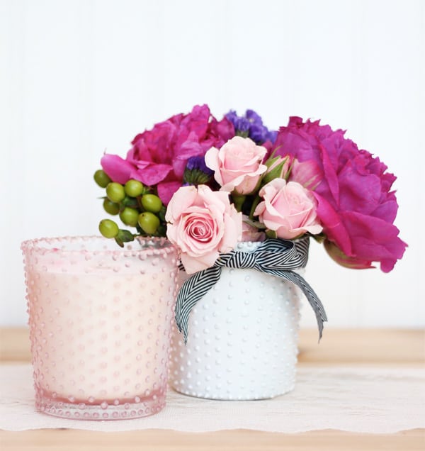 DIY BEADED GLASS CANDLE HOLDERS AND VASE