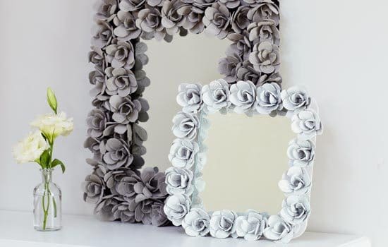 DECORATIVE ROSE MIRROR MADE WITH EGG CARTONS