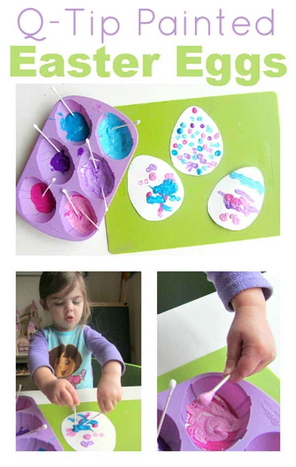 Paint egg shaped paper with Q-tips