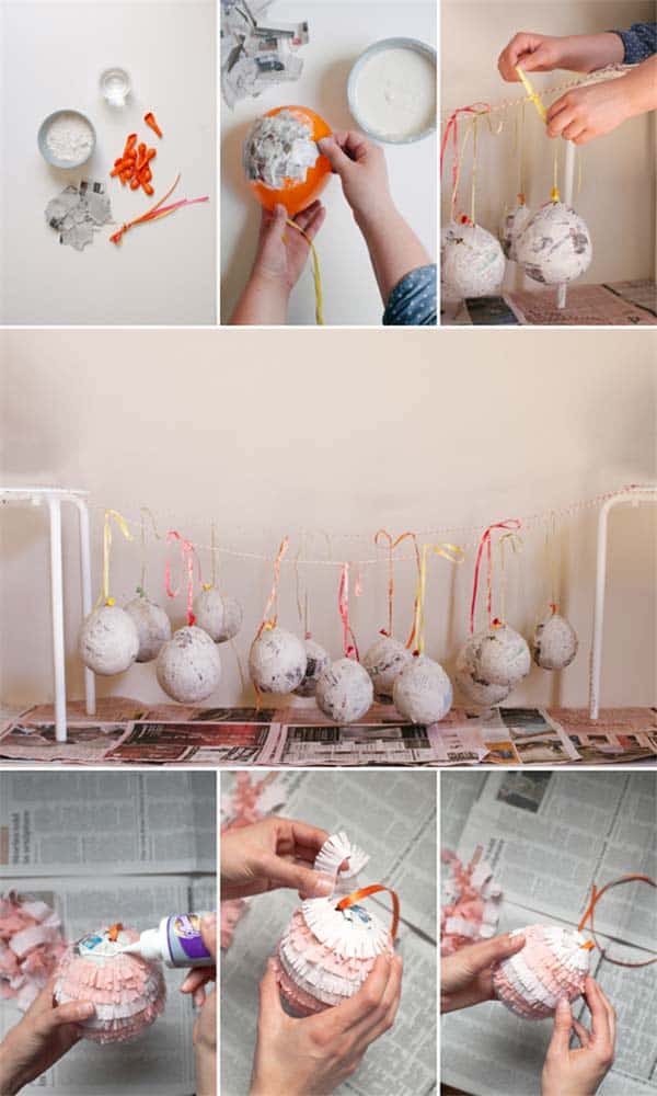 Recycled paper globe decorations