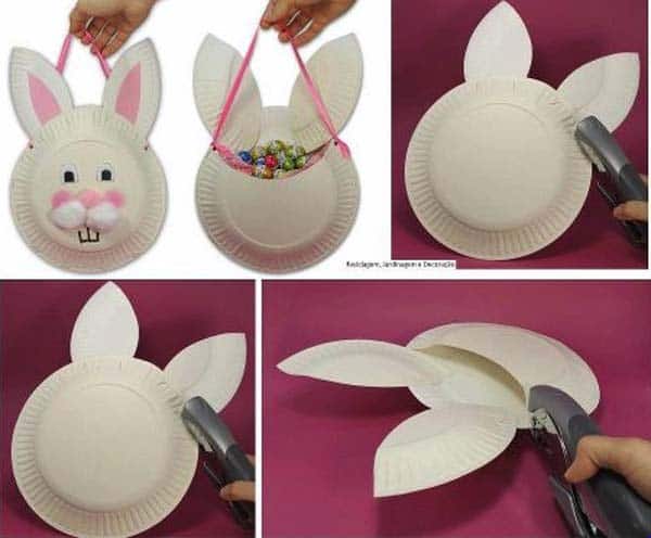 Simple paper plates can make great Easter bunny sweet storage options