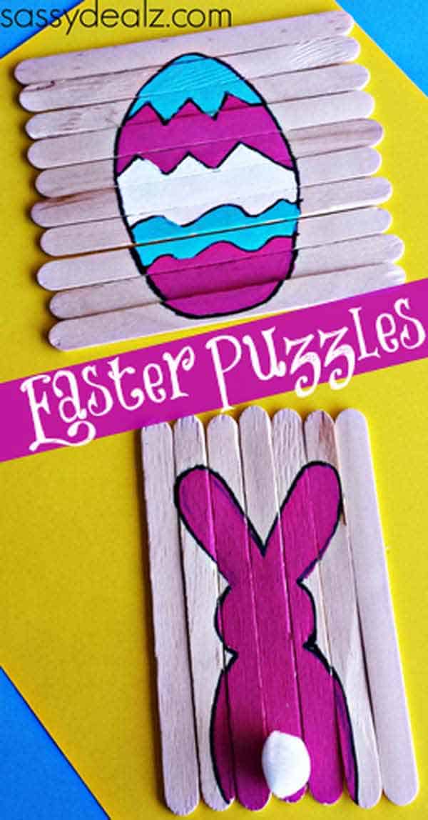 Realize simple Easter puzzles with pop-sickle sticks