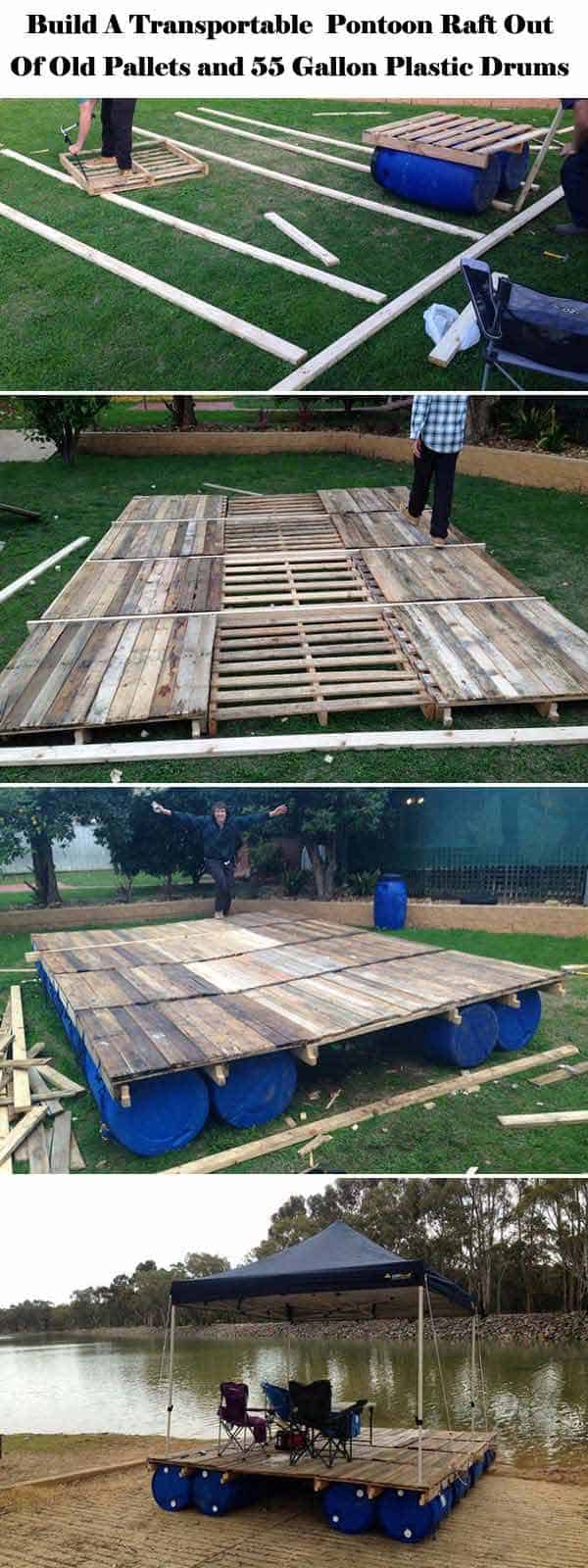 #6 BUILD FUN PONTOON RAFT WITH OLD PALLETS AND GALLON PLASTIC DRUMS