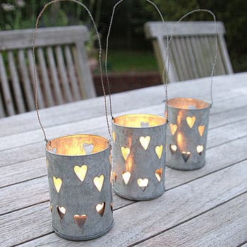 13. TIN CANS CANDLE HOLDERS PERFORATED WITH LITTLE HEARTS