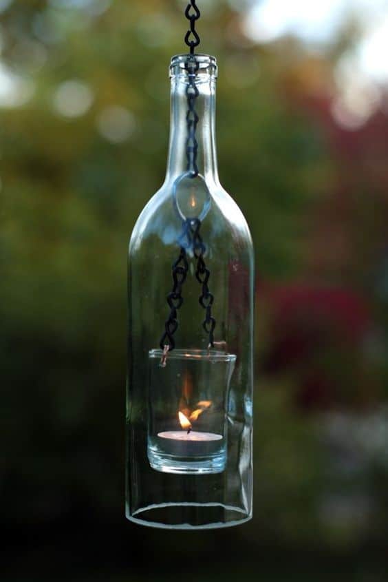 6. WINE BOTTLE CUT AND TRANSFORMED INTO A CANDLE HOLDER LANTERN