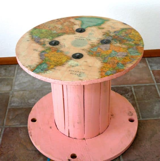 5. MAP OF THE WORLD SPOOL TABLE IN BRIGHT PINK