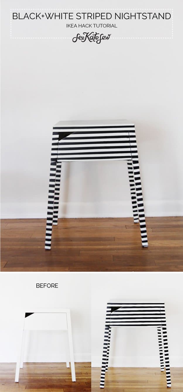19 Simply Brilliant Cheap DIY Nightstand Idea 20. BLACK AND WHITE STRIPPED NIGHTSTANDs homesthetics decor (6)