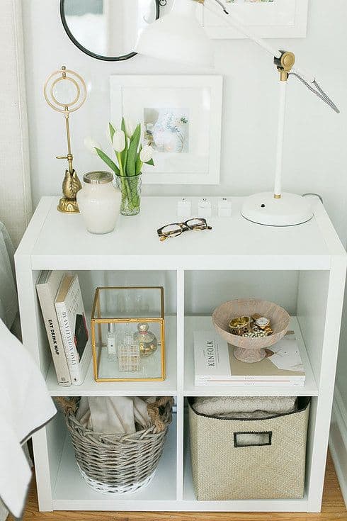 4. USE AN EXPEDIT IKEA SHELF AS AN EPIC NIGHTSTAND