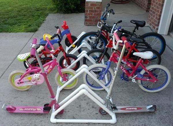 1. BUILD AN EPIC PVC BIKE RACK AND KEEP THE RIDES ORGANIZED