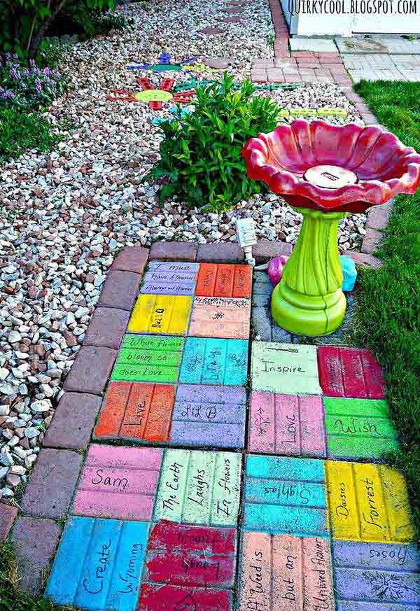 7. build a colorful joyful yard with bricks