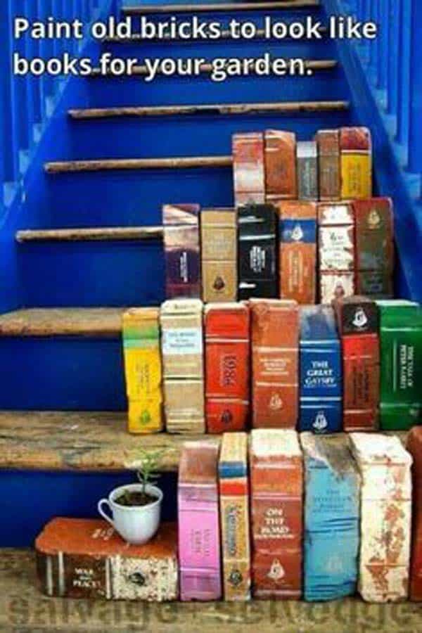 12. paint old bricks to look like books