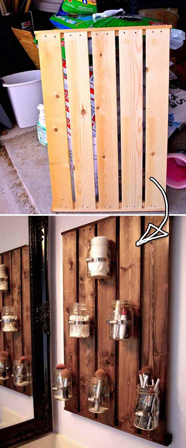 6. TRANSFORM A WOODEN PALLET INTO A MASON JAR STORAGE UNIT