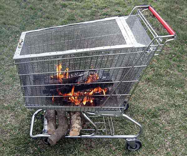 PURCHASE A SHOPPING CAR AND ADAPT IT TO SAFELY CONTAIN FIRE