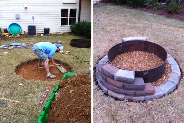 FIRE PIT BRICKS EMBRACING A METAL PROTECTION