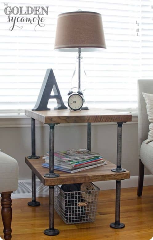 13. CREATE AN NIGHTSTAND WITH WOOD AND PIPES