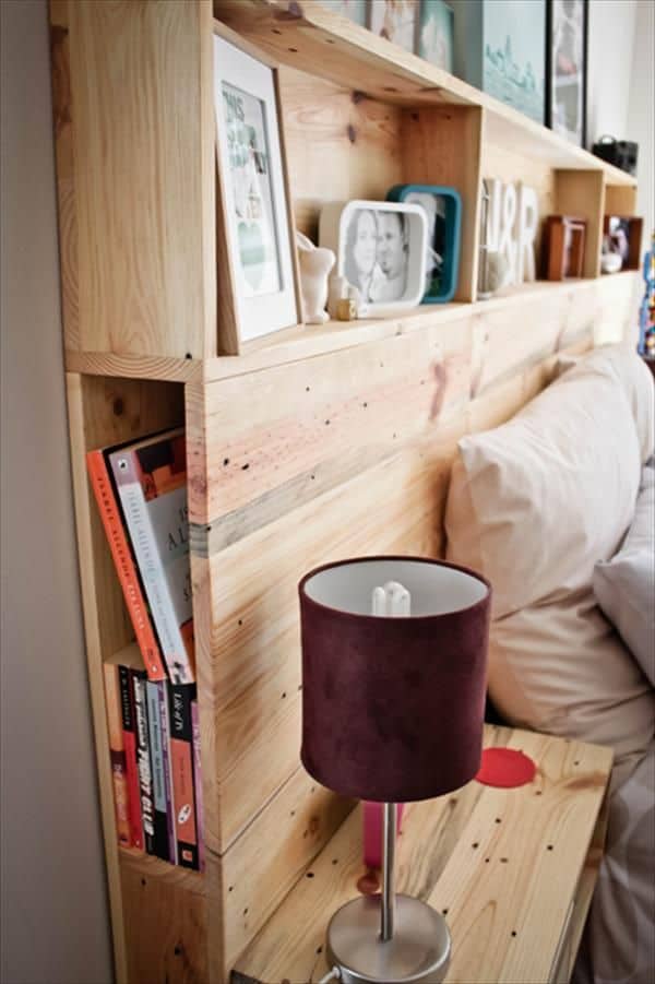 PALLET BED HEADBOARD OFFERING SHELVING SPACE