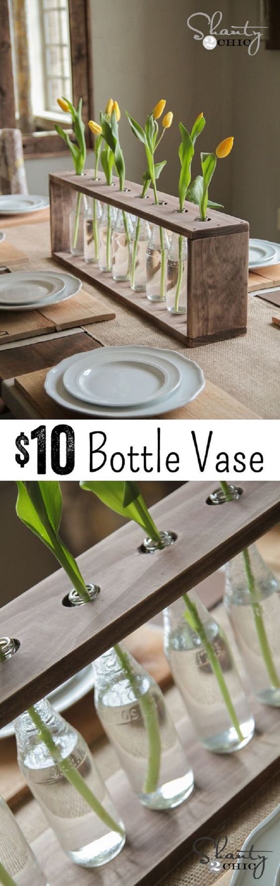 brilliant salvaged wood glass bottle centerpiece