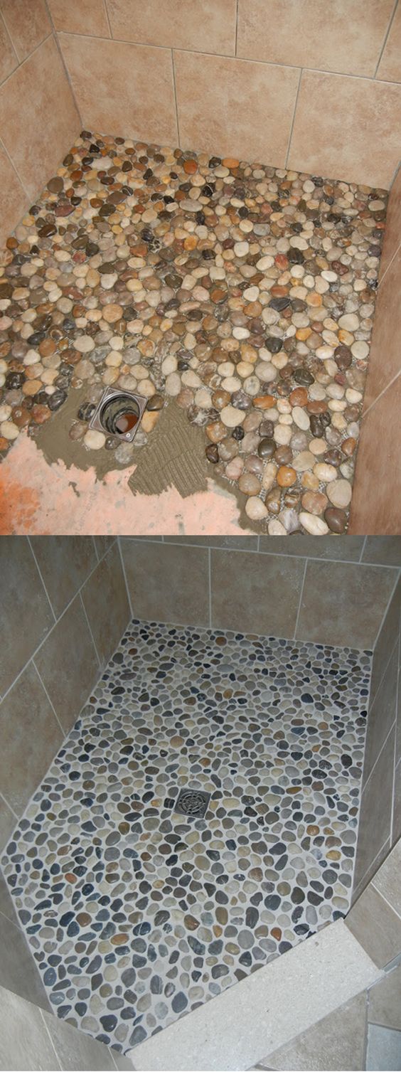 river stone walk in shower makeover