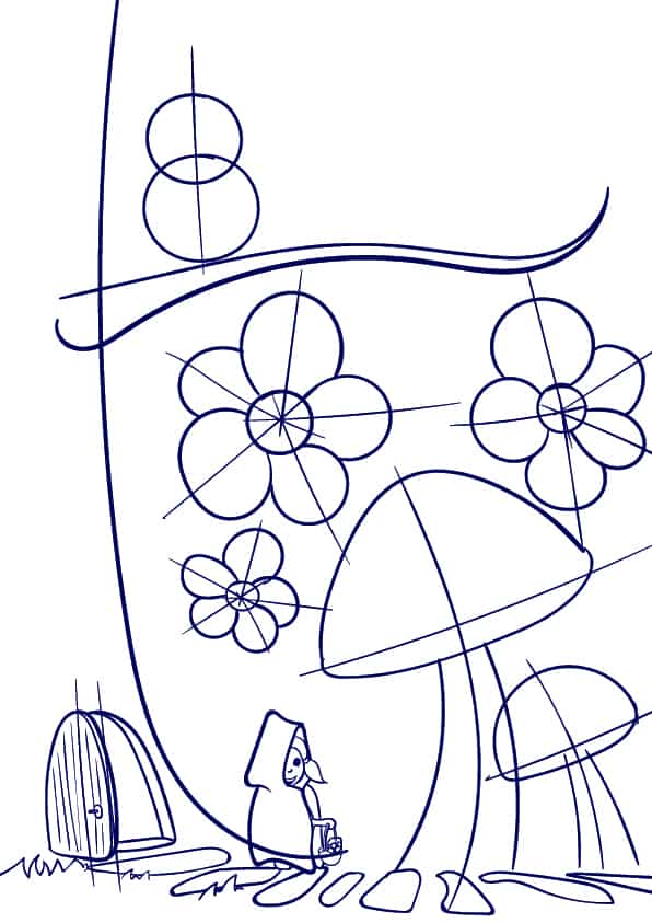 03 Learn How to Draw a Mushroom- Cartoon Scene Step by Step Tutorial