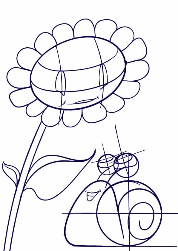 04 Learn How to Draw a Sunflower and a Snail- Cartoon Scene Step by Step Tutorial