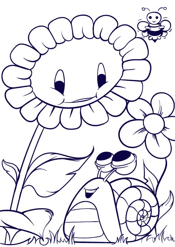 06 Learn How to Draw a Sunflower and a Snail- Cartoon Scene Step by Step Tutorial