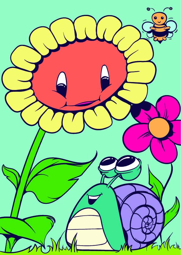 08 Learn How to Draw a Sunflower and a Snail- Cartoon Scene Step by Step Tutorial