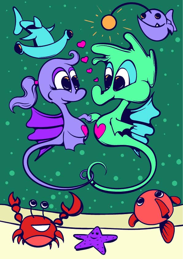 09 Learn How to Draw a Seahorse - Cartoon Scene Step by Step Tutorial