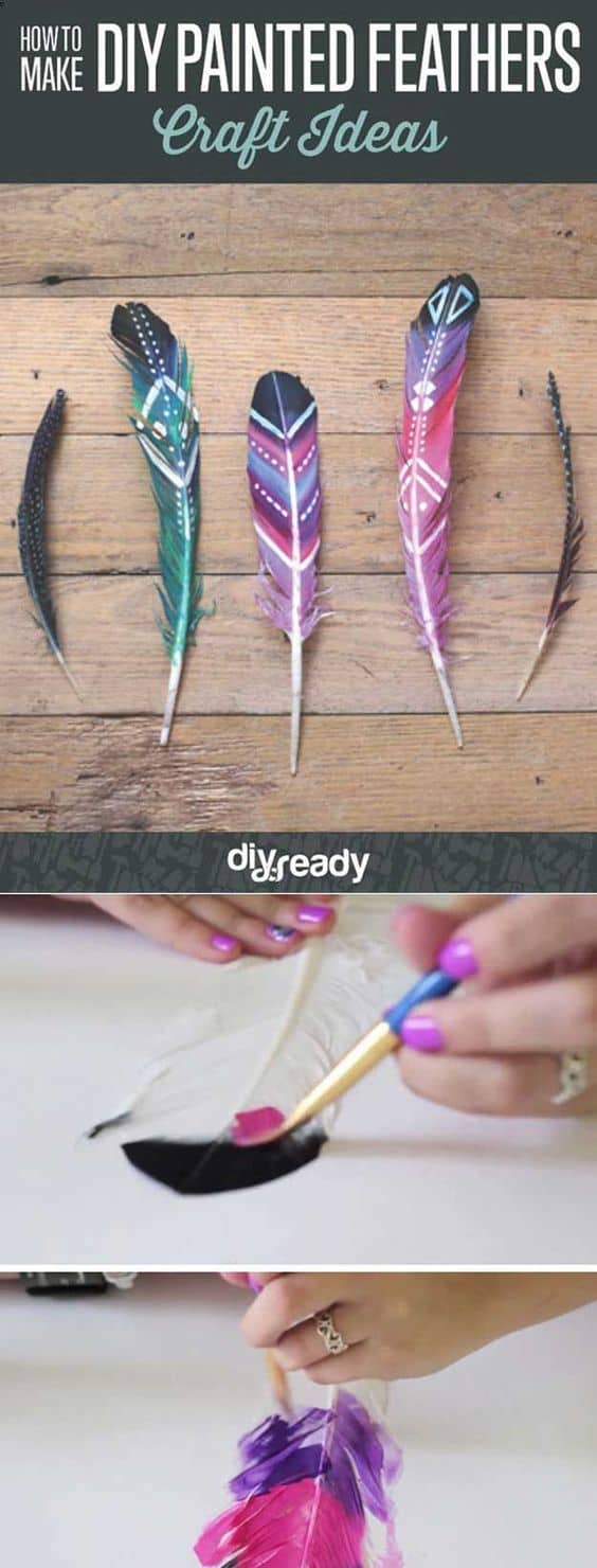 4. USE BRILLIANT DIY PAINTED FEATHERS IN YOUR DECOR