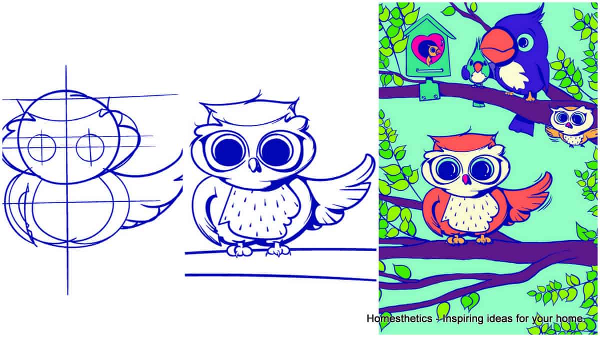 Learn How to Draw an Owl- Cartoon Scene Step by Step Tutorial