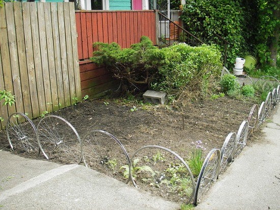 BICYCLE WHEELS UP-CYCLE INTO GARDEN EDGING