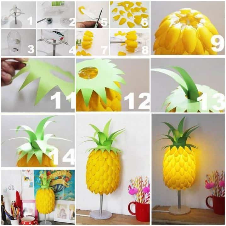 DIY-Plastic-Spoon-Pineapple-Lampshade-1-718x718