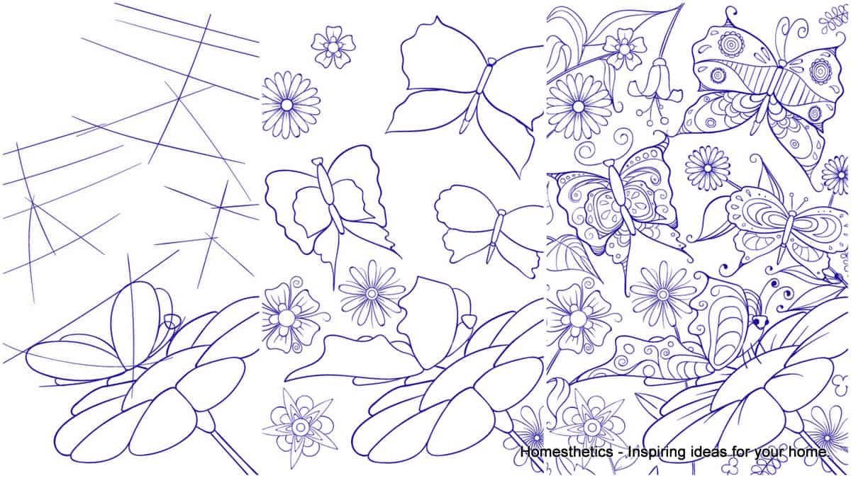 Learn How to Draw a Butterfly on a Flower - Cartoon Scene Step by Step Tutorial