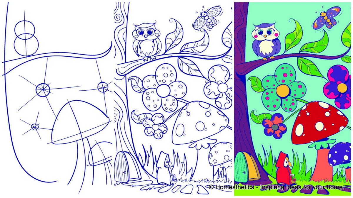 Learn How to Draw a Mushroom - Cartoon Scene Step by Step Tutorial