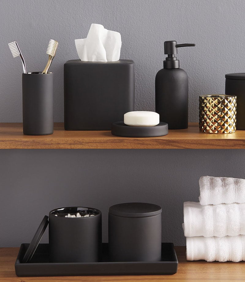 9. add an entire range of bathroom accessories with a manly bold design